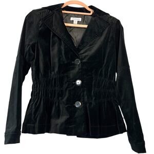 Black Velvet Blazer Smocked Waist Yoke Button Front  JOAN RIVERS  XXS Glam Goth